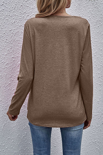 Sabelle - casual solid split joint fold v neck tops