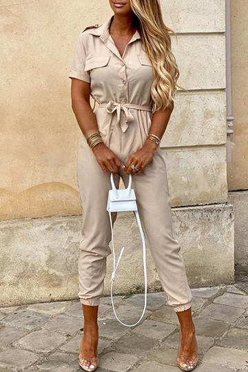 Joanna - casual buckle with belt turndown collar jumpsuit