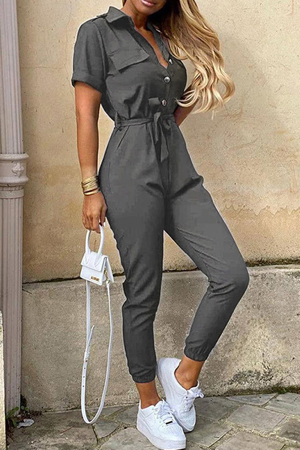 Joanna - casual buckle with belt turndown collar jumpsuit