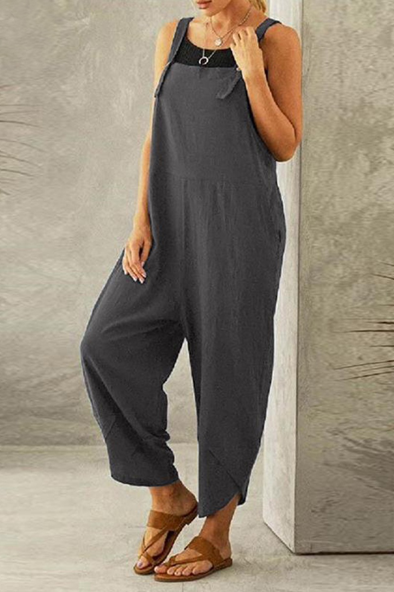 Women's Jumpsuit - Loose Fit - Adjustable Straps - Breathable Fabric - Ankle Length