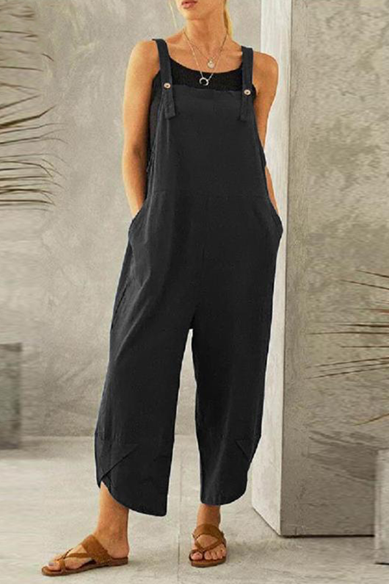 Channel - casual buttons capris loose jumpsuit