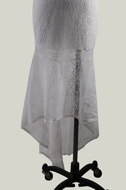 Women's Two-Piece Set - Lace Off-Shoulder Cropped Top & High-Waisted Asymmetrical Skirt