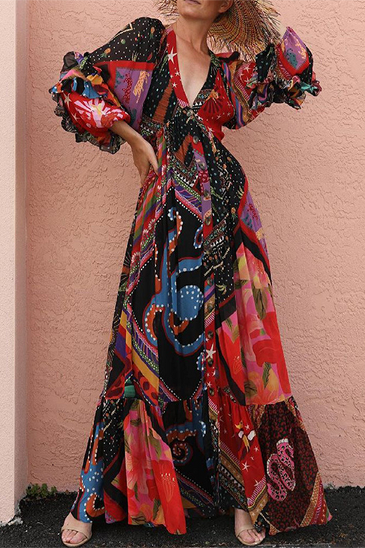Flowing Boho Patchwork Maxi Dress