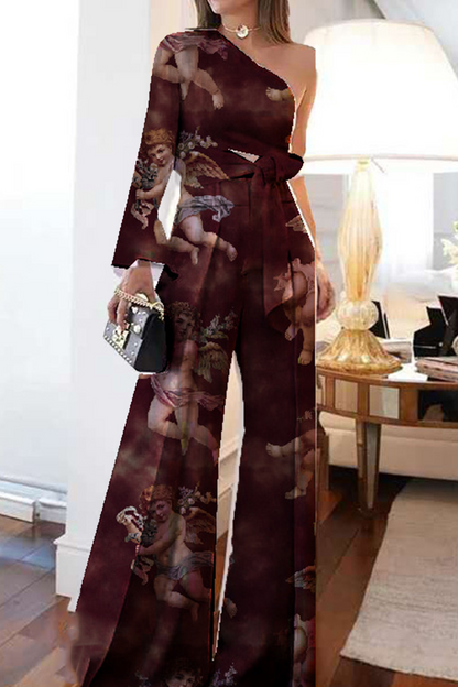 Rosel - fashion print one shoulder three quarter two pieces