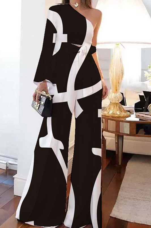 Fashion Print One Shoulder Two Piece Set