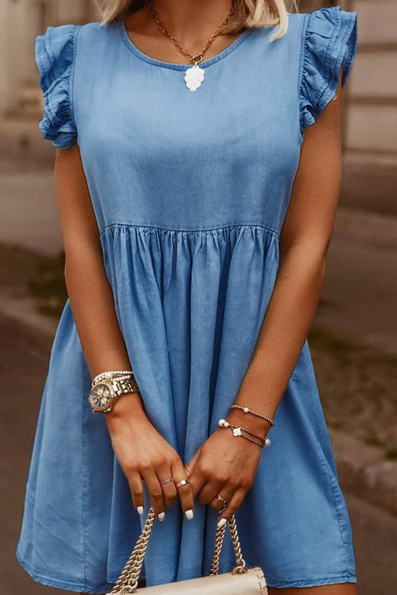 Karen - round neck sleeveless straight denim dress