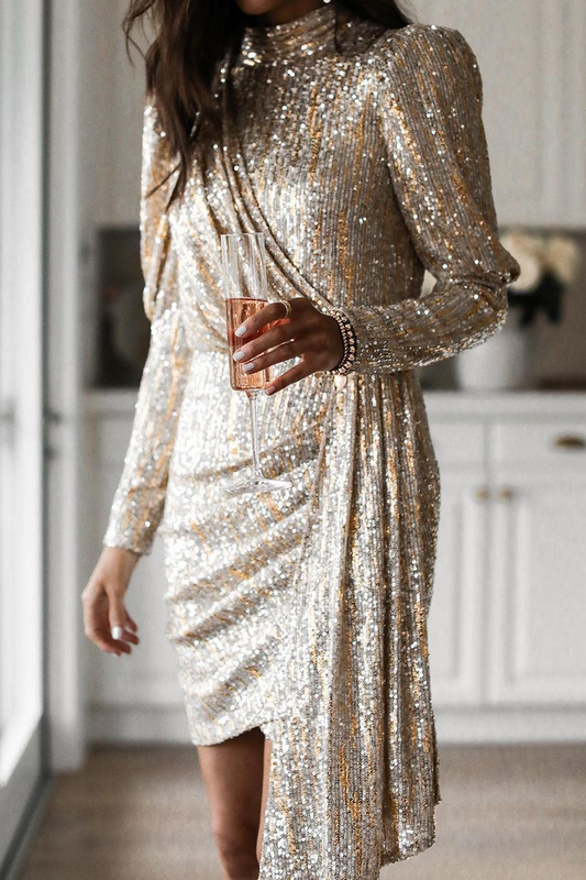 Sequin Fitted Asymmetrical Skirt Dress
