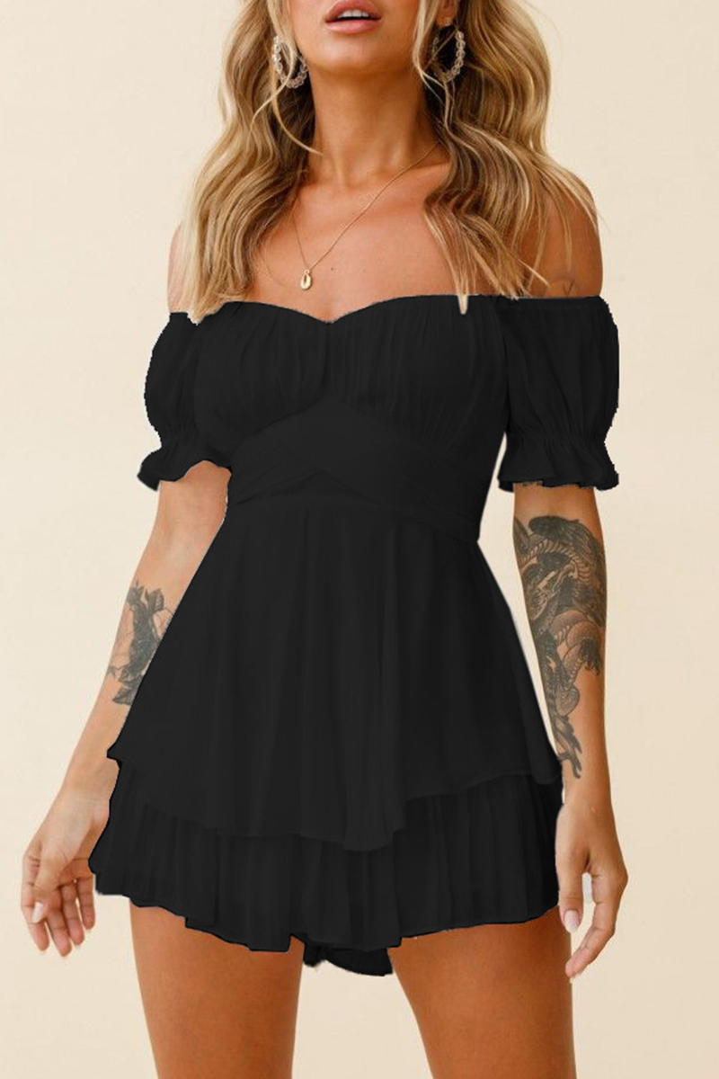 Aurora - flounce off the shoulder straight romper