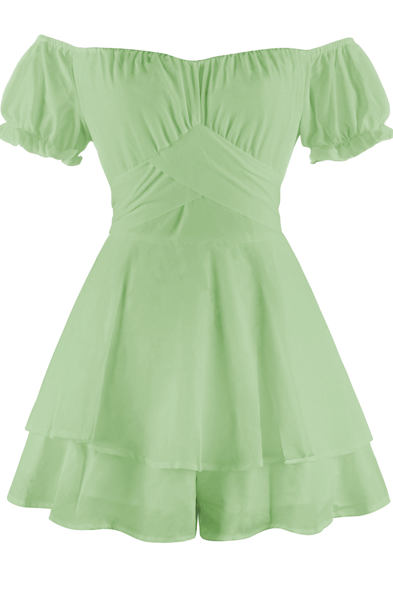 Women's Off-the-Shoulder Dress - Puff Sleeve - Fit-and-Flare Tiered Skirt