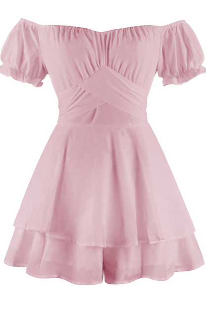 Women's Off-the-Shoulder Dress - Puff Sleeve - Fit-and-Flare Tiered Skirt