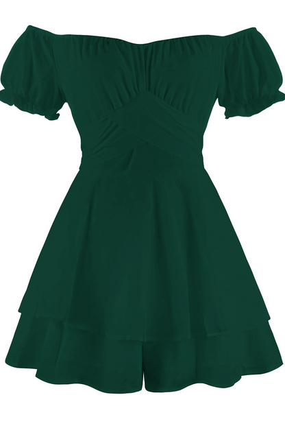 Women's Off-the-Shoulder Dress - Puff Sleeve - Fit-and-Flare Tiered Skirt