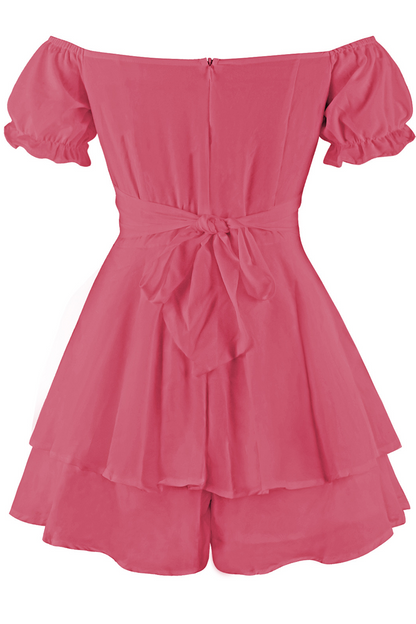 Women's Off-the-Shoulder Dress - Puff Sleeve - Fit-and-Flare Tiered Skirt