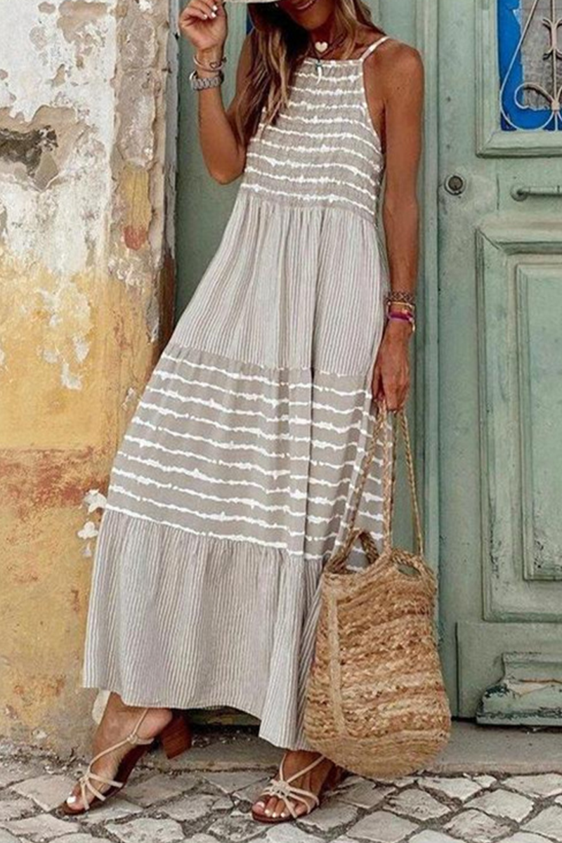 Women's Maxi Dress - Spaghetti Strap Halter Neck - Tiered Flowing Casual Fit