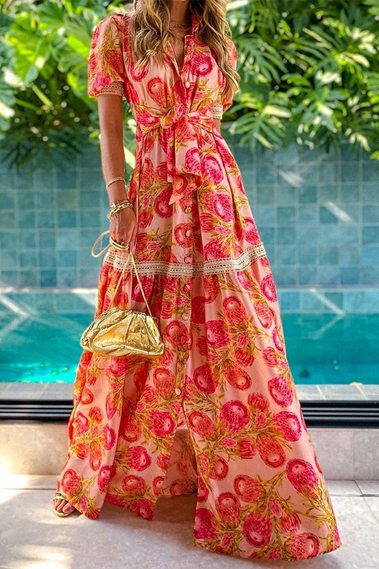 Floral Print Wrap Tie Waist Maxi Dress