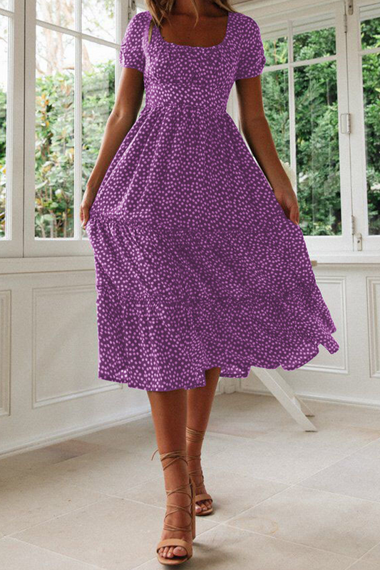 Polka Dot A-Line Square Neck Midi Dress