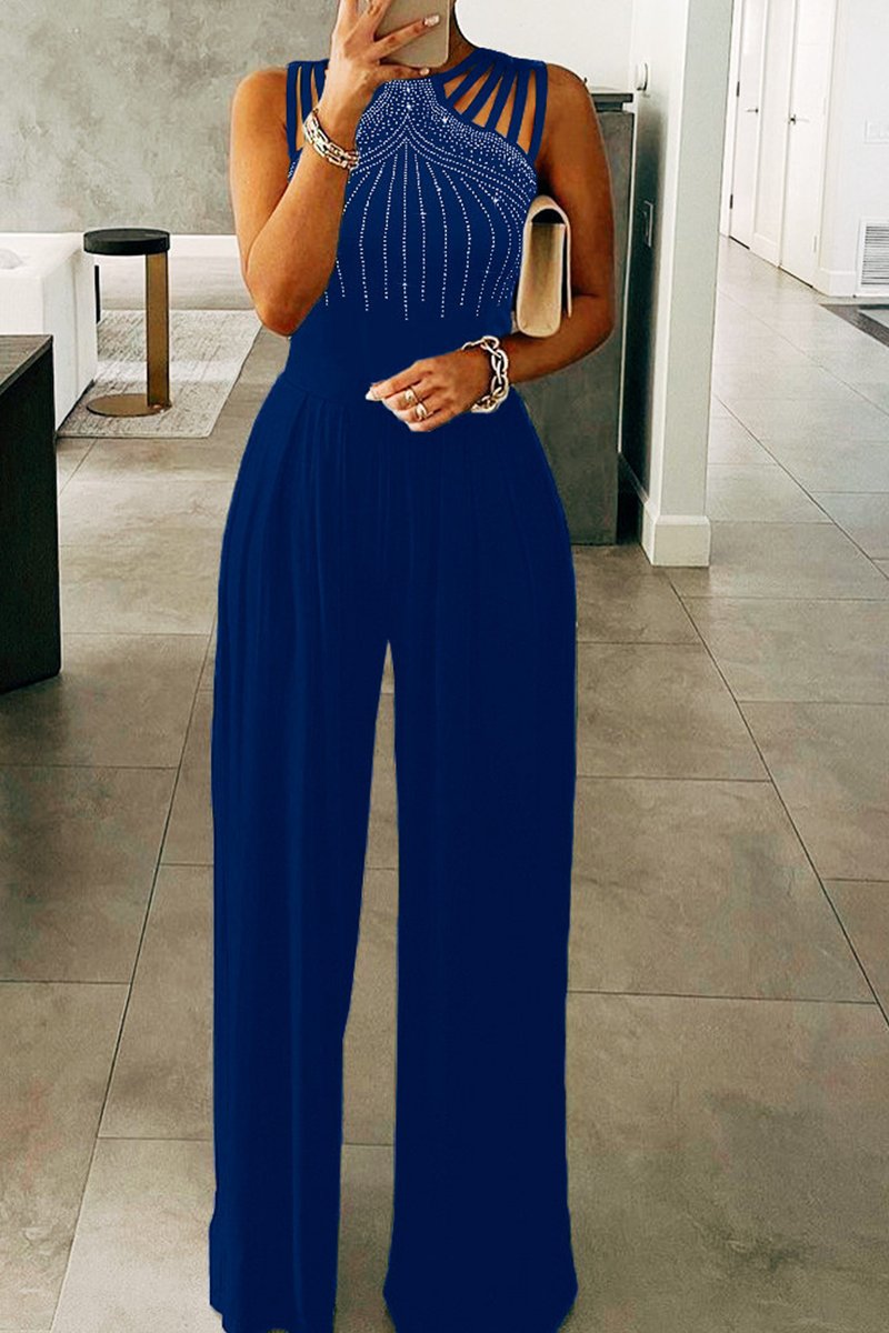 Nicole - patchwork hot drill halter straight jumpsuit