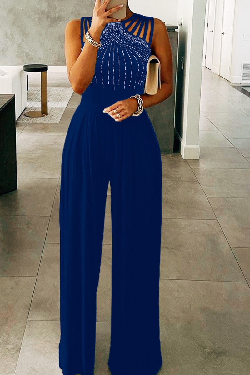 Women's Sleeveless Jumpsuit - Embellished High Neck - Wide Leg Elegant Fit
