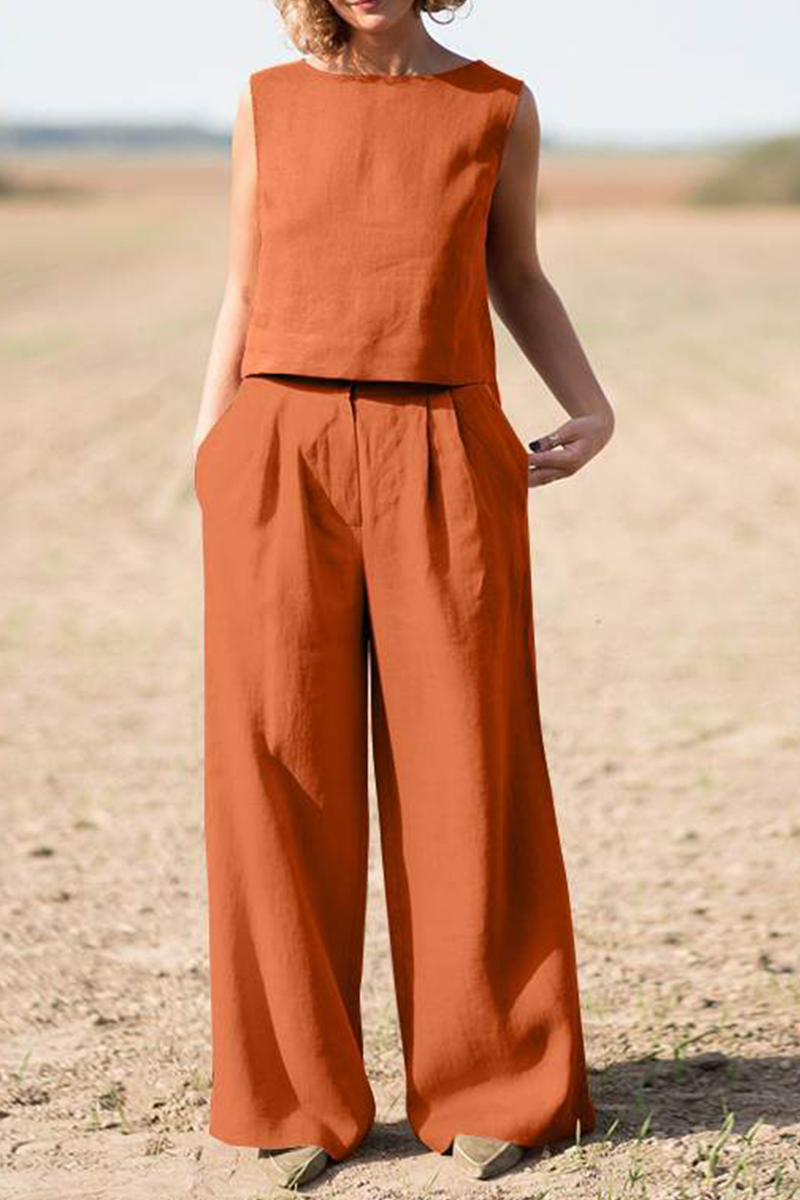 Celeste -  Loose Round Neck Top Wide Leg Pants Set