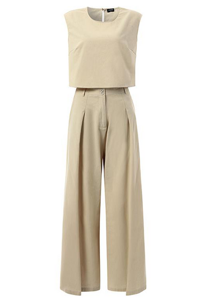Women's Two-Piece Set - Sleeveless Top & High-Waisted Wide-Leg Pants - Loose Fit