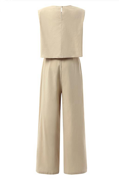Women's Two-Piece Set - Sleeveless Top & High-Waisted Wide-Leg Pants - Loose Fit