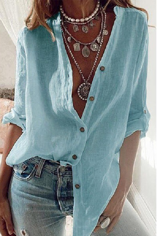 Linen Breathable Relaxed Fit Button-Up Blouse