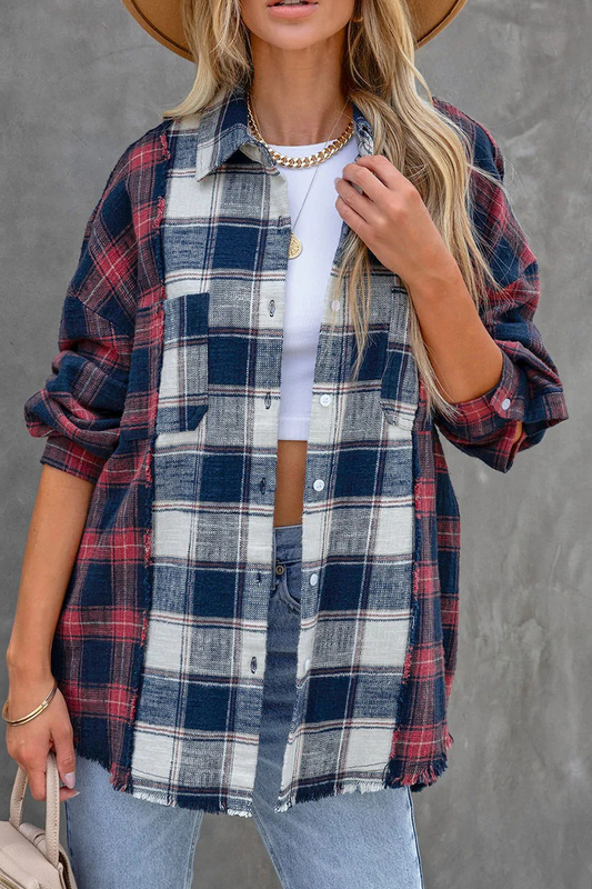 Oversized Plaid Flannel Button-Up Shirt