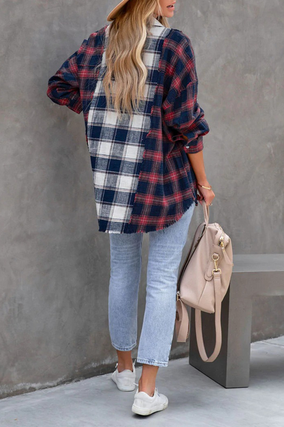 Women's Plaid Button-Up Shirt - Oversized Fit - Long Sleeve Woven Flannel