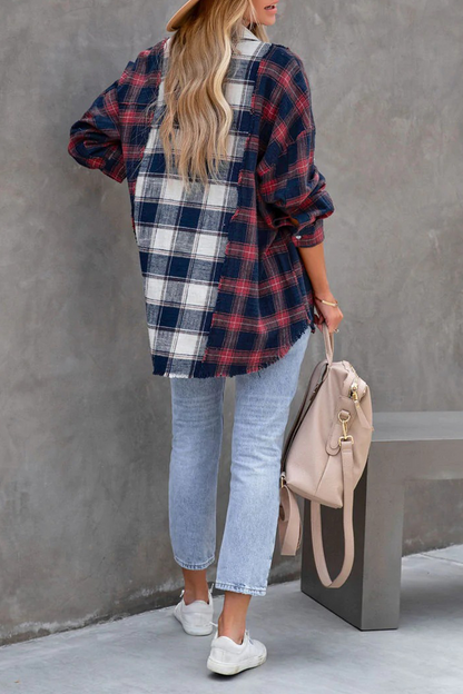 Women's Plaid Button-Up Shirt - Oversized Fit - Long Sleeve Woven Flannel
