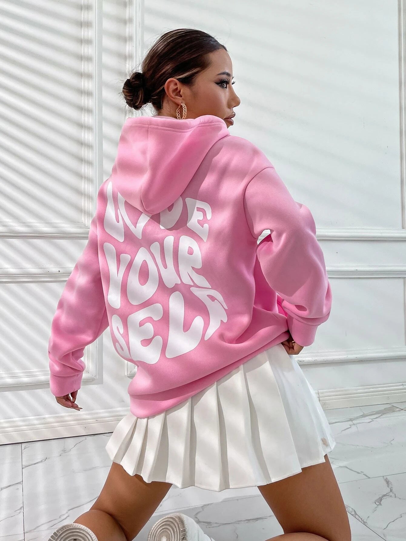 Women's drop shoulder hoodie with 'Love Yourself' back  print
