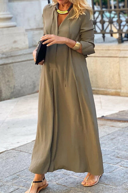 Women's Maxi Dress - V-Neck Long Sleeve - Flowy Lightweight Elegant Fit