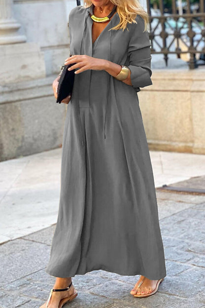 Women's Maxi Dress - V-Neck Long Sleeve - Flowy Lightweight Elegant Fit