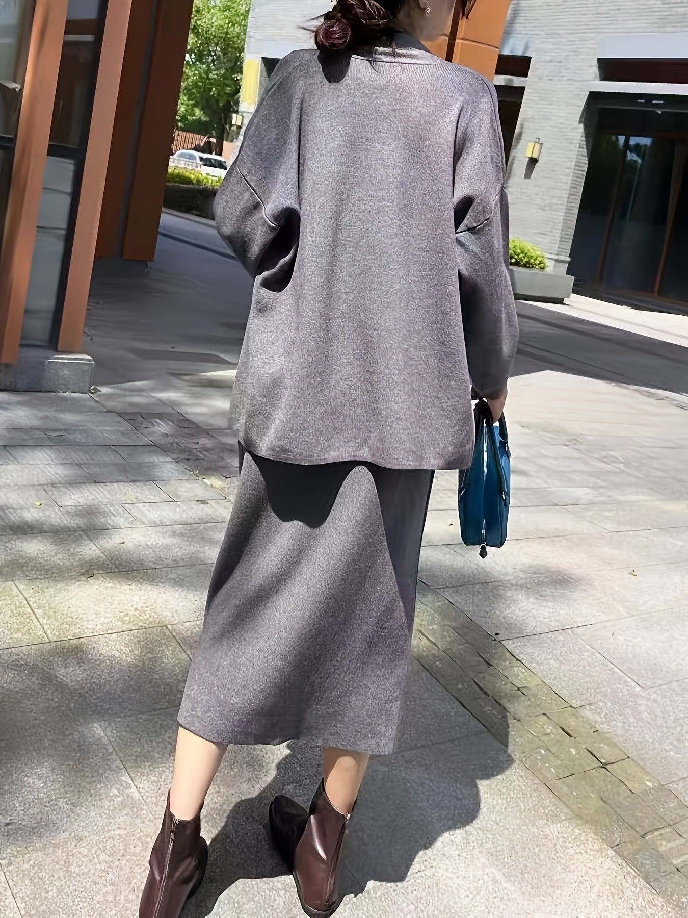 Three-piece cardigan, vest, and skirt knit set for women
