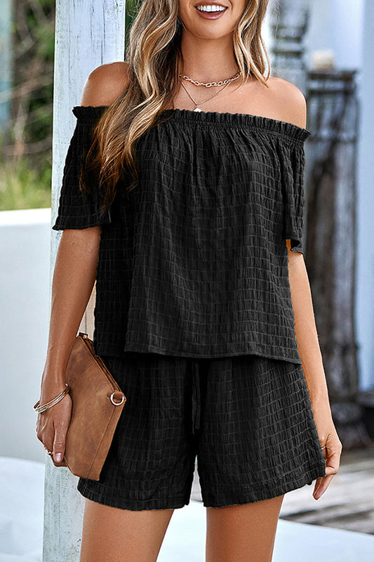 Off-the-Shoulder Casual Short Sleeve Shirt Set