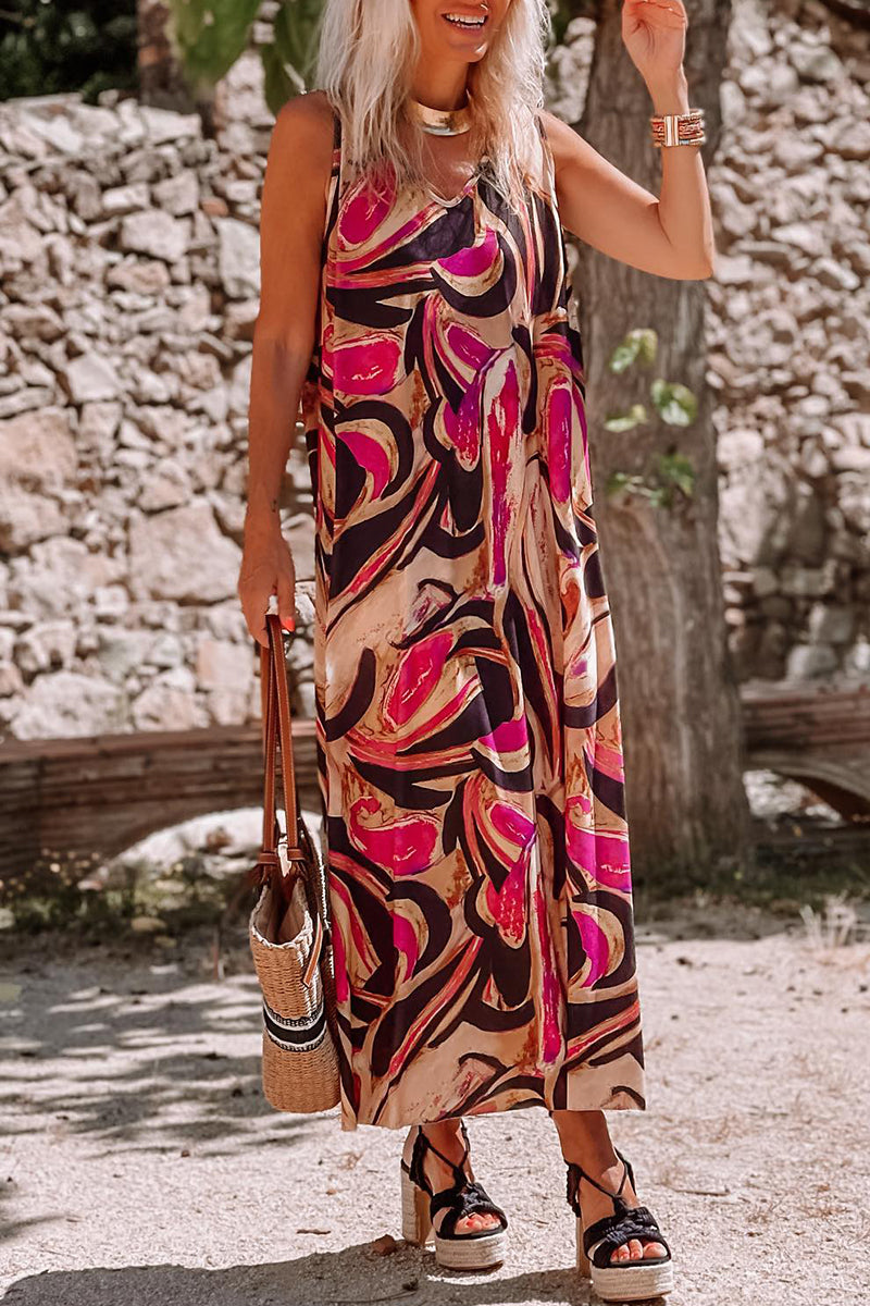 Flowing Abstract Print Maxi Dress