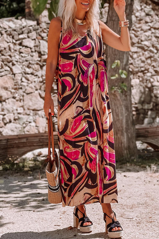 Flowing Abstract Print Maxi Dress