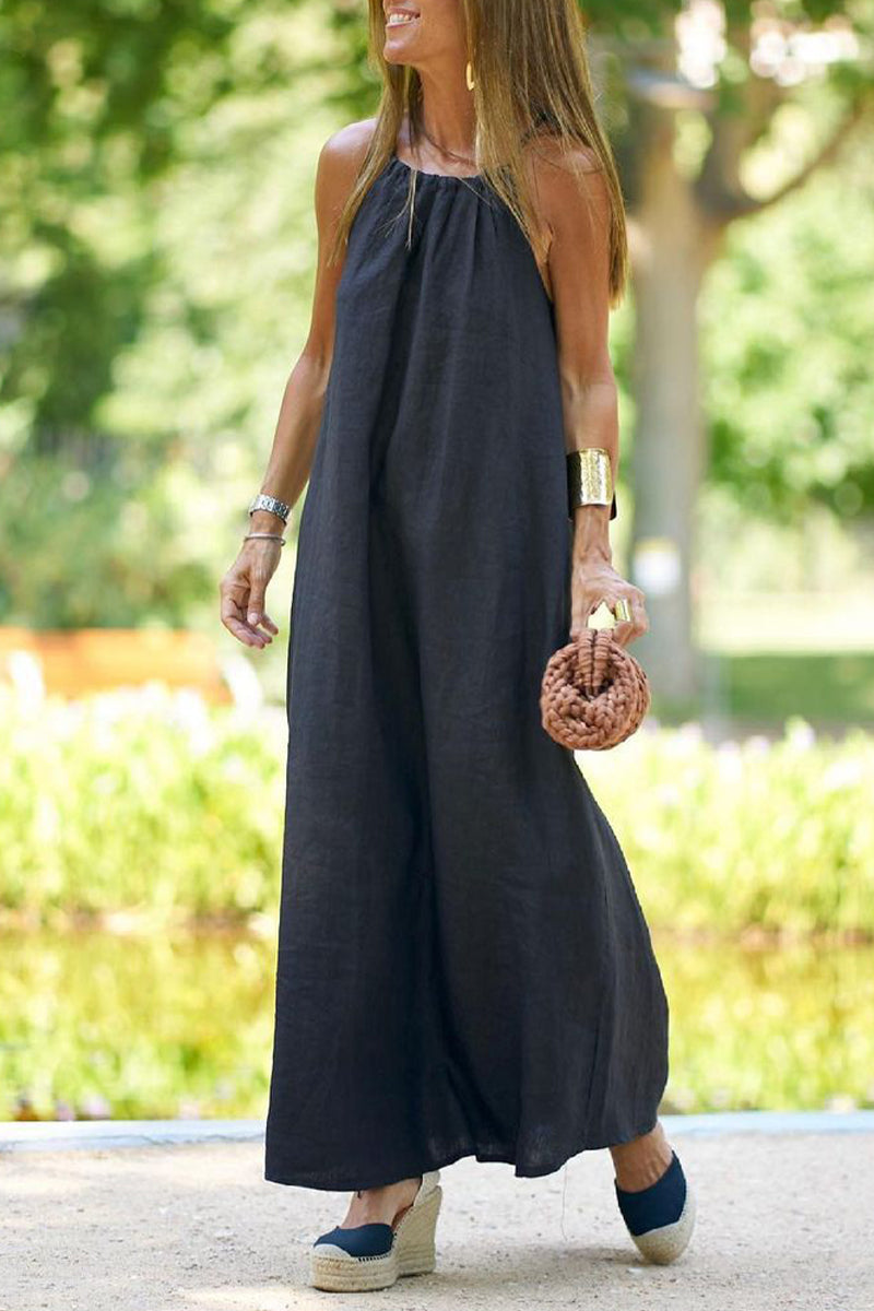 Vioma - casual solid make old halter straight dress