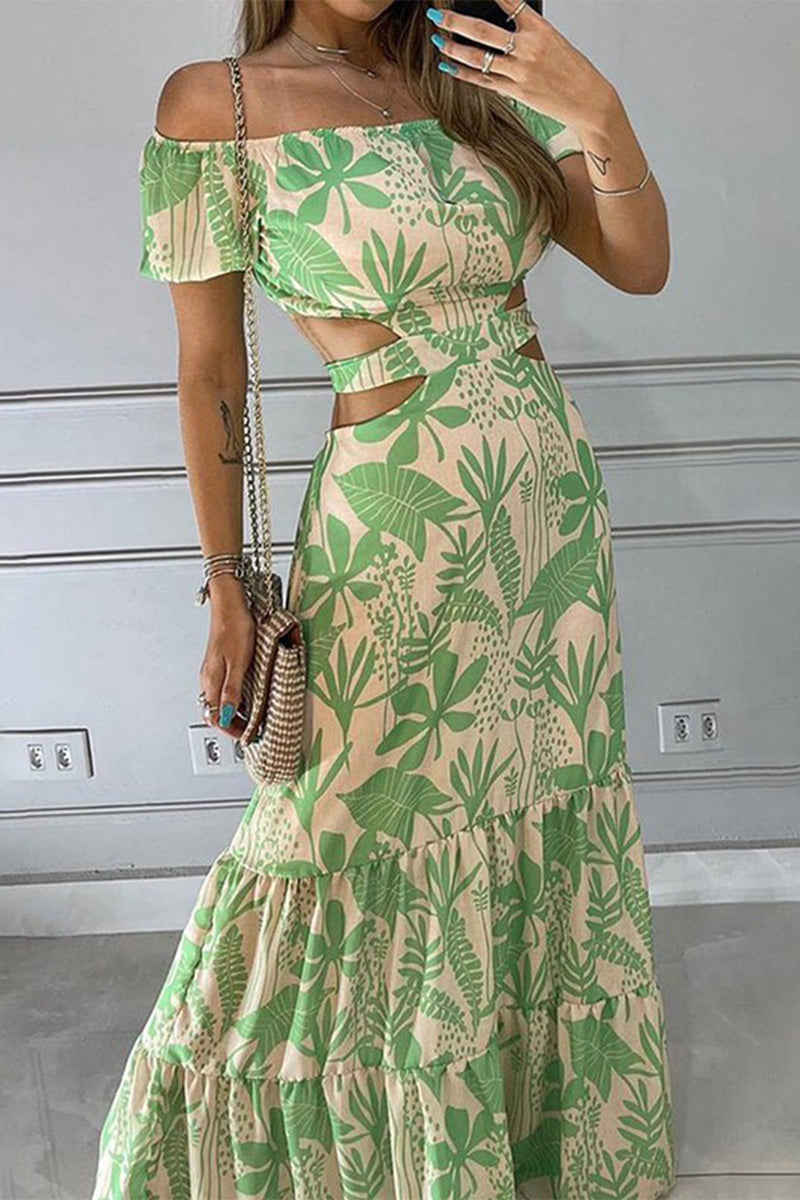 Women’s Off-Shoulder Maxi Dress - Floral Print - Puff Sleeve - Tiered Flowy Skirt