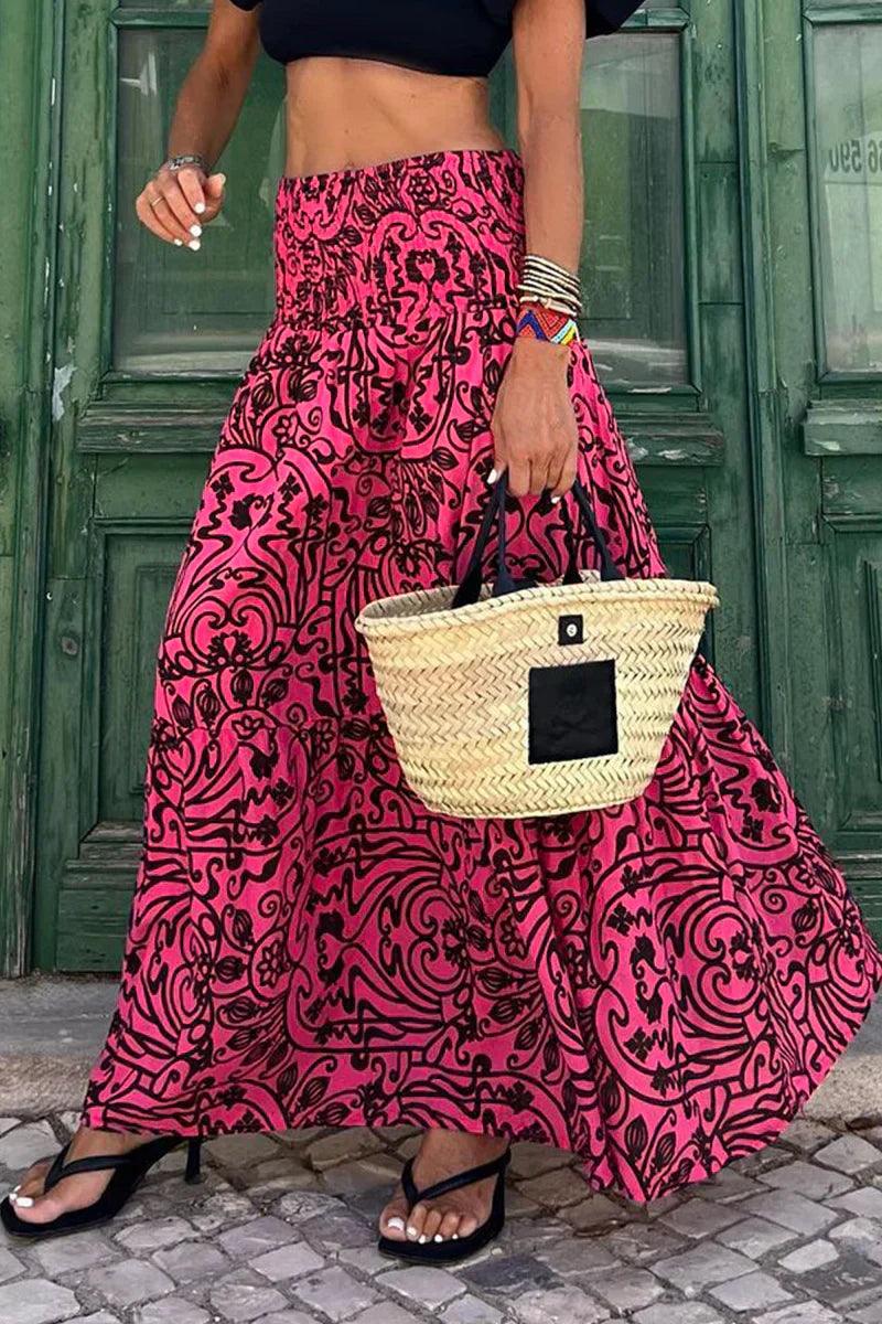 Bold Abstract Pattern Flowy Maxi Skirt