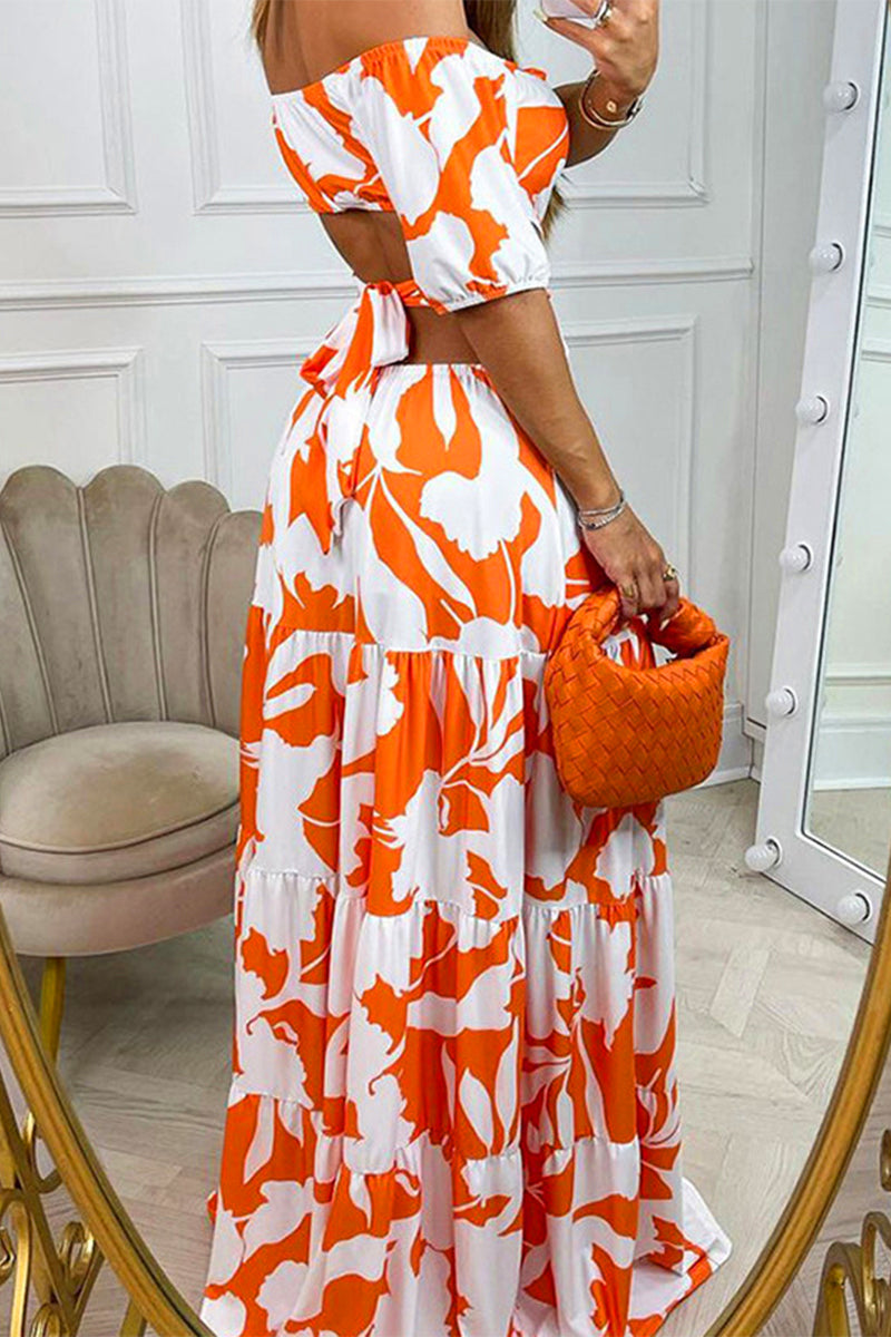 Women’s Off-Shoulder Maxi Dress - Floral Print - Puff Sleeve - Tiered Flowy Skirt