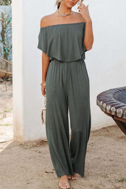 Women's Off-Shoulder Jumpsuit - Ruffled Layer - Wide Leg - Lightweight & Breathable