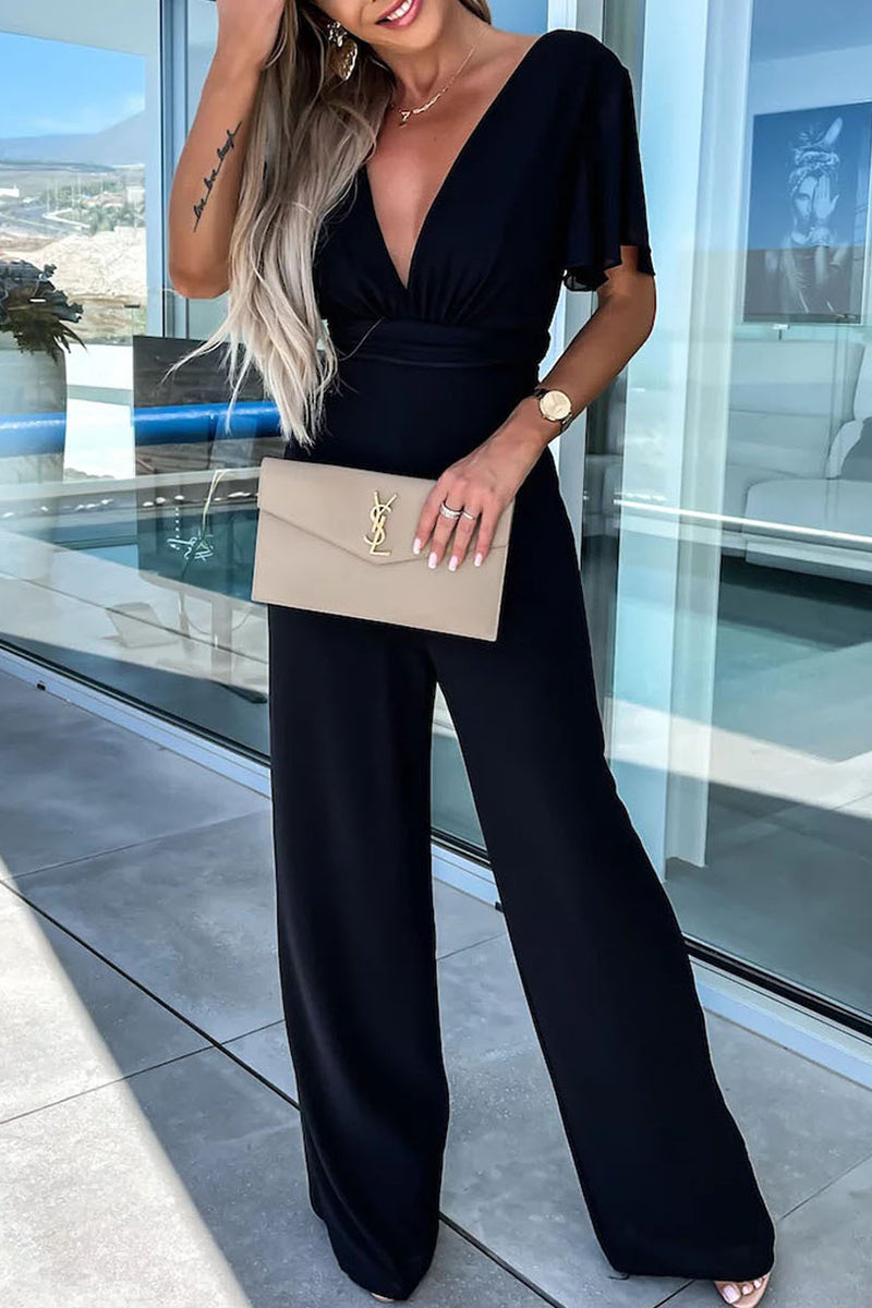 Esme - casual elegant solid color v neck jumpsuits