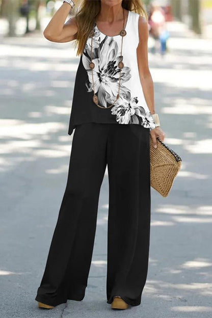 Moani - casual fun printed o neck sleeveless top and pants set