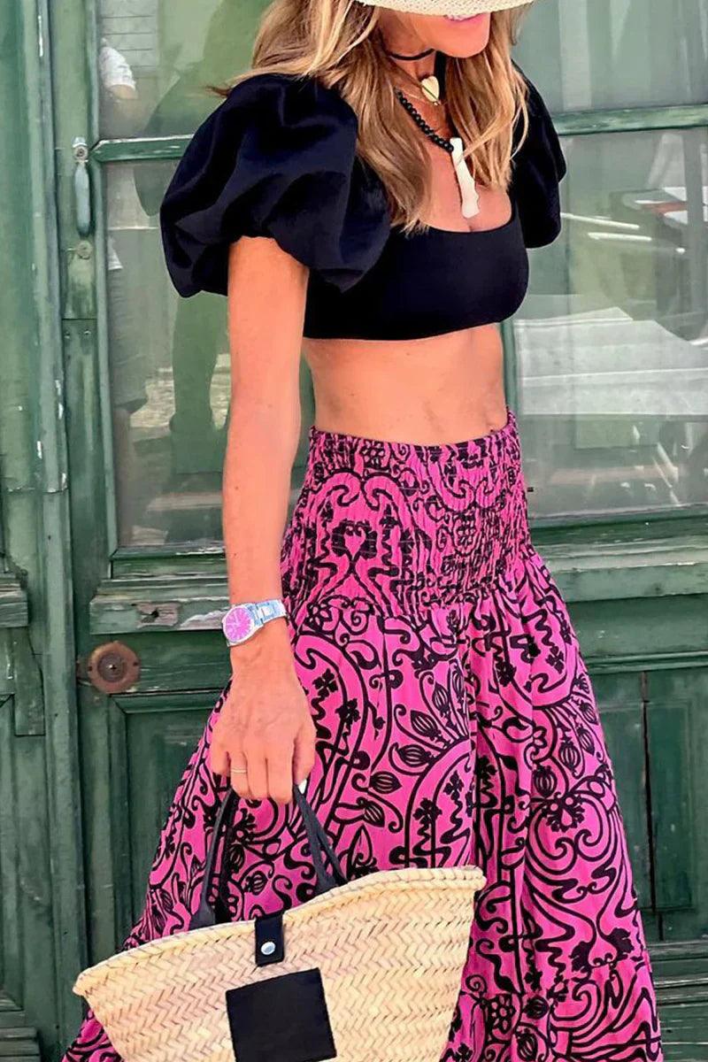 Bold Abstract Pattern Flowy Maxi Skirt