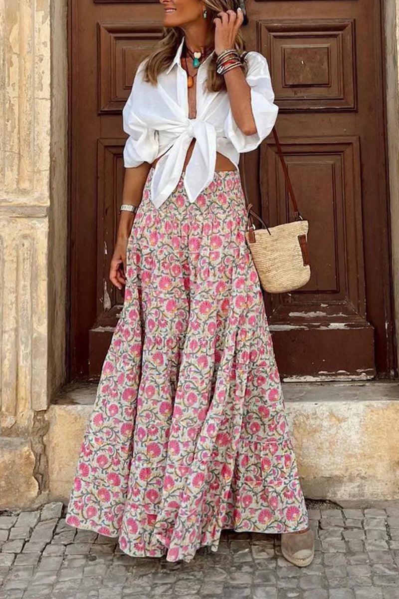 Bold Abstract Pattern Flowy Maxi Skirt