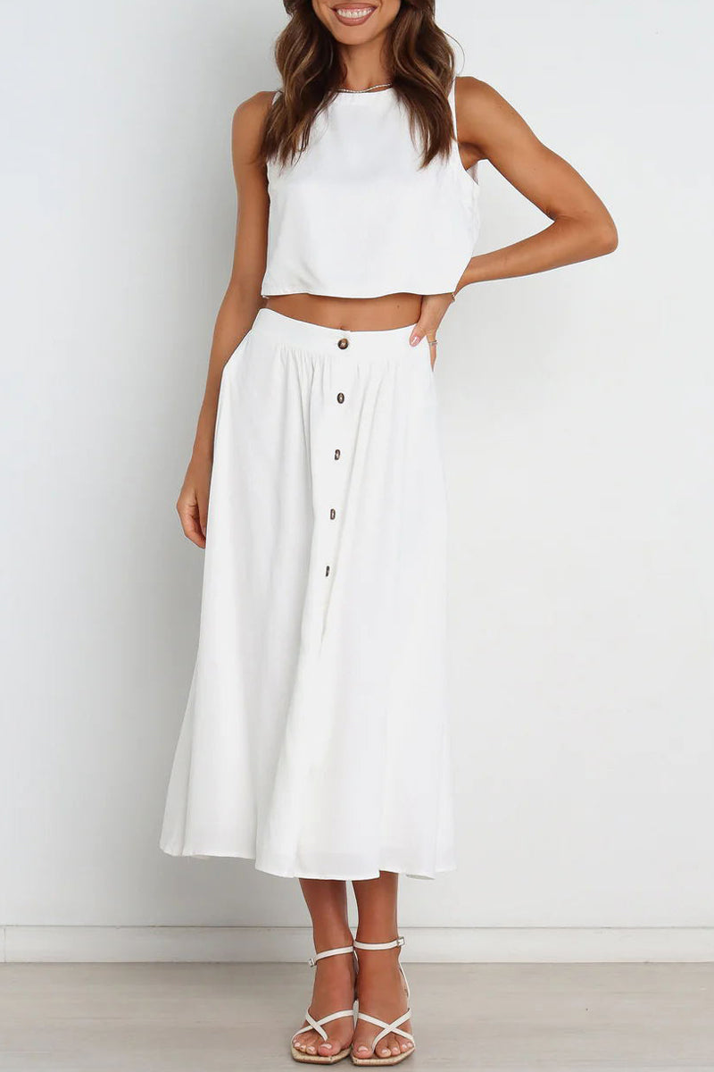 Halia - casual o neck sleeveless shirt and skirt set