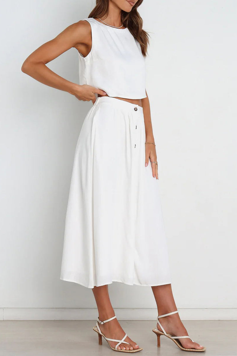 Halia - casual o neck sleeveless shirt and skirt set