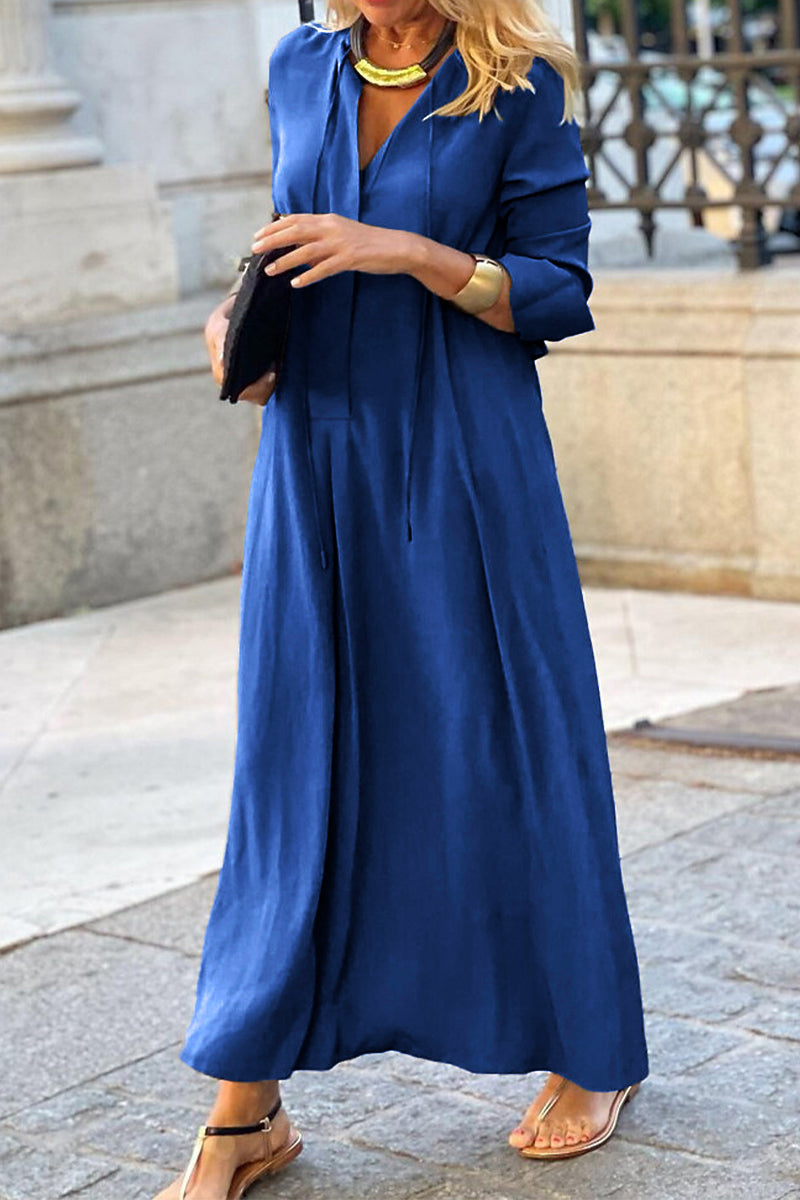 Women's Maxi Dress - V-Neck Long Sleeve - Flowy Lightweight Elegant Fit