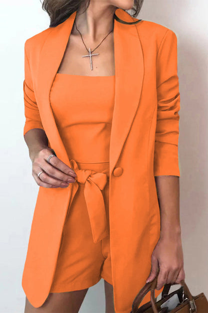 Mariella - casual solid with bow turn-back collar three piece set