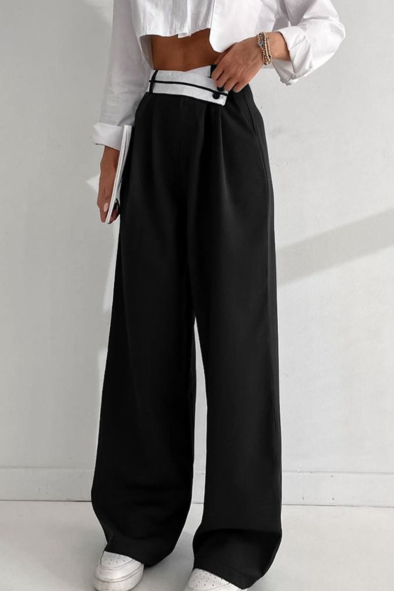 Malia - casual color block loose high waist wide leg pants