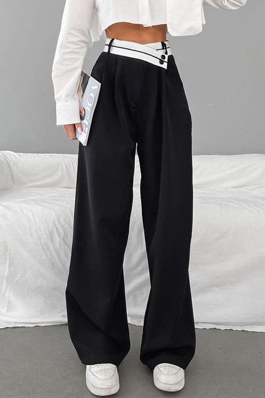 Color Block High Waist Wide Leg Pants